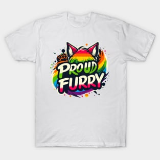 Proud Furry Fox Wolf Rainbow Cute Furry Fursona LGBTQ Fandom T-Shirt